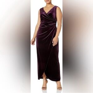 Alex Evenings Velvet Maxi/long dress Sz 8/M Sleeveless Faux Wrap V Neck Purple